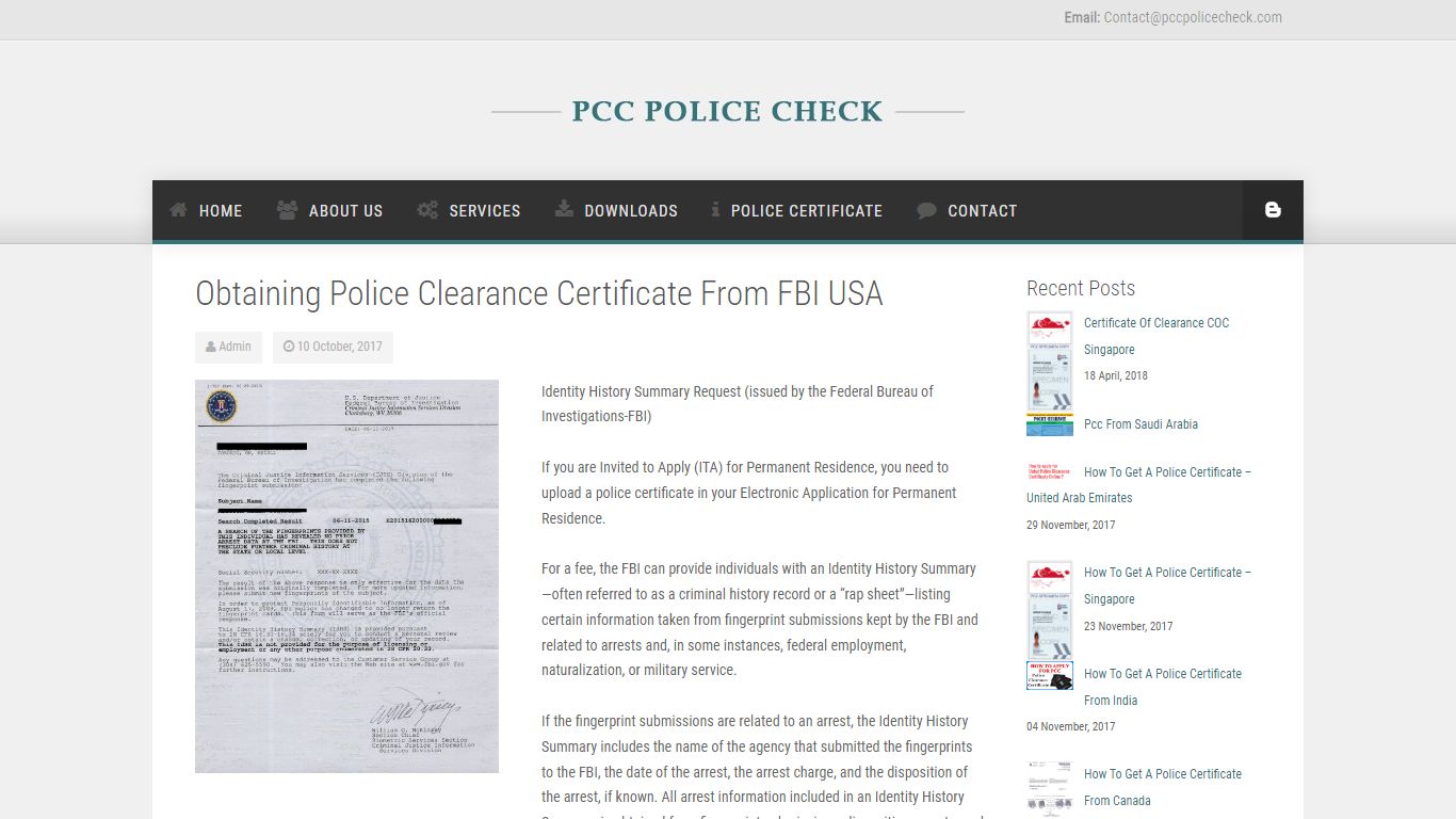 Obtaining Police Clearance Certificate From FBI USA - PCC POLICE CHECK